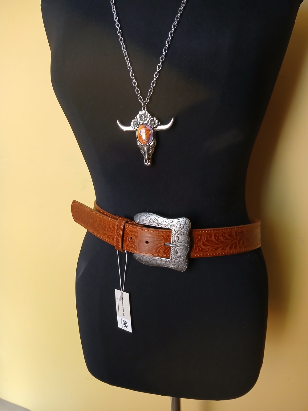 Classic Tooled Leather Western Belt in Brown